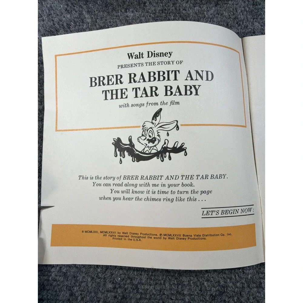 Vintage 1977 Disney Brer Rabbit Tar Baby Book & Plush Set Brer Fox Bear Rare